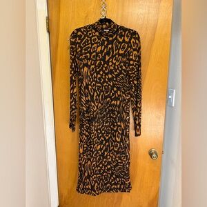 DKNY Black and Orange Animal Print Long Sleeve Dress